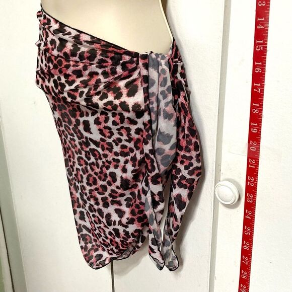 Sarong Cover up Beach Wrap Pink Cheetah Leopard Mini Tie Womens Small - Picture 3 of 8
